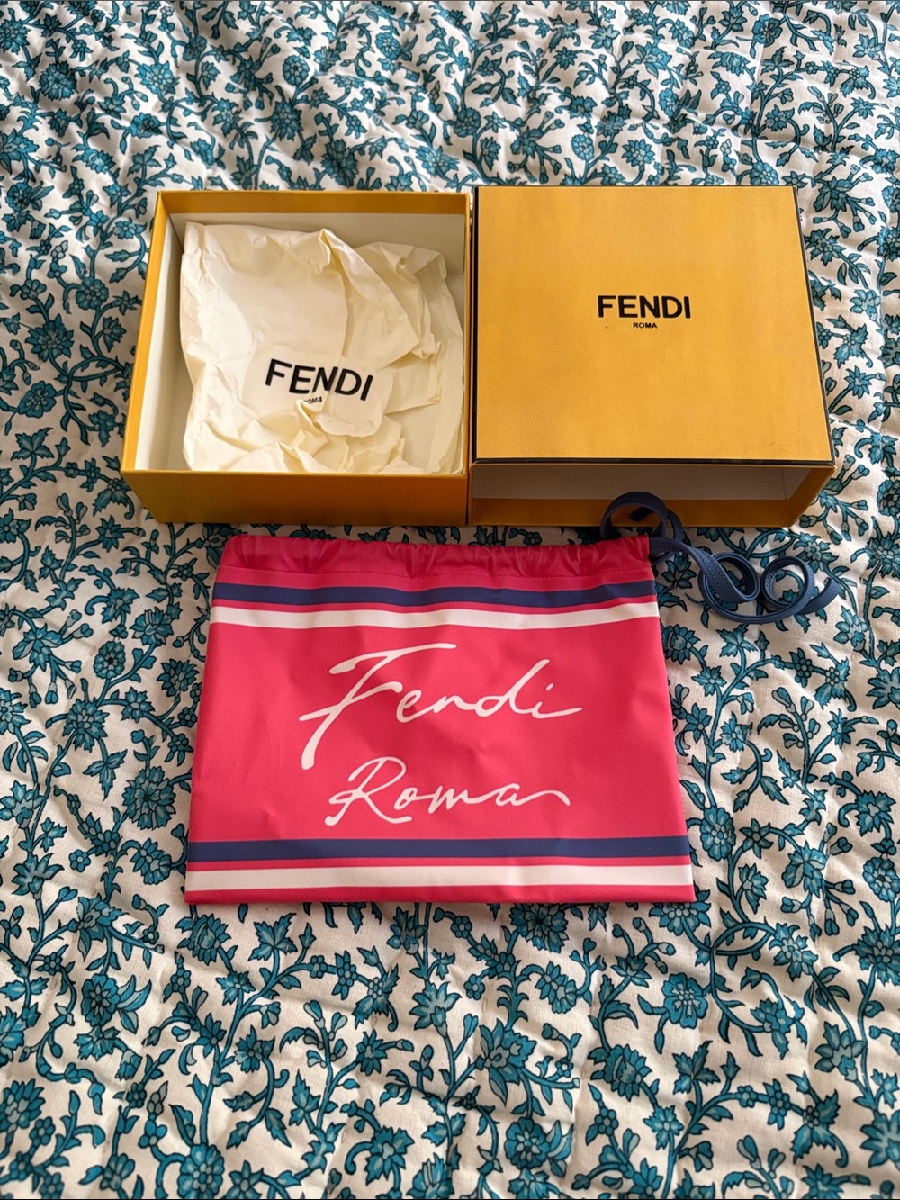 Fendi Pink Drawstring Pouch with Navy Accents